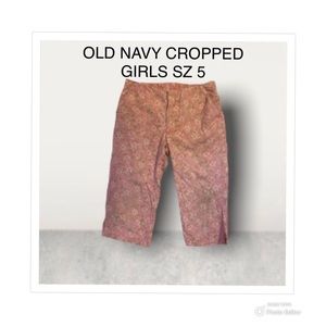 OLD NAVY CROPPED CAPRI PANTS GIRLS SIZE 5 PINK WHITE FLORAL COTTON SPANDEX
